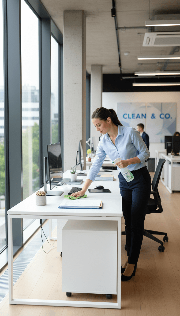 Office cleaning service professional at work