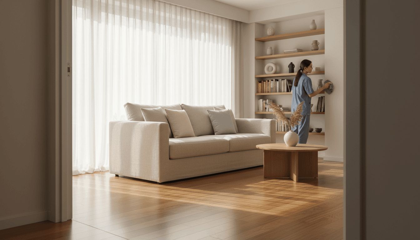 Professional cleaning service in progress