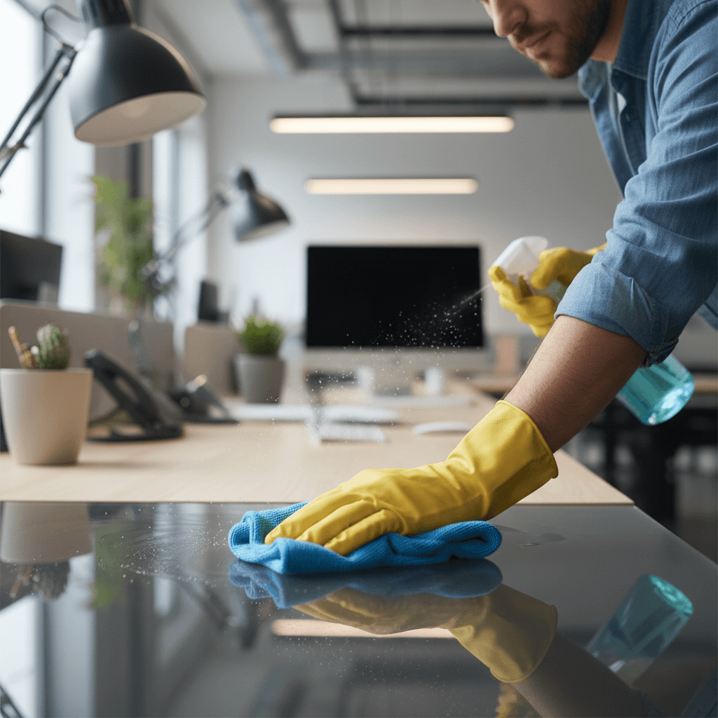 Professional cleaner working in modern office environment