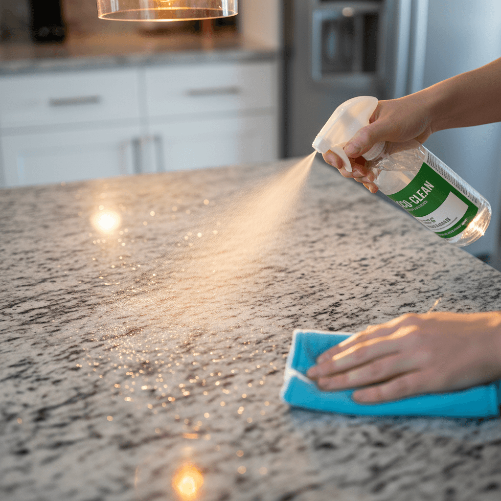 Professional cleaner cleaning kitchen counter